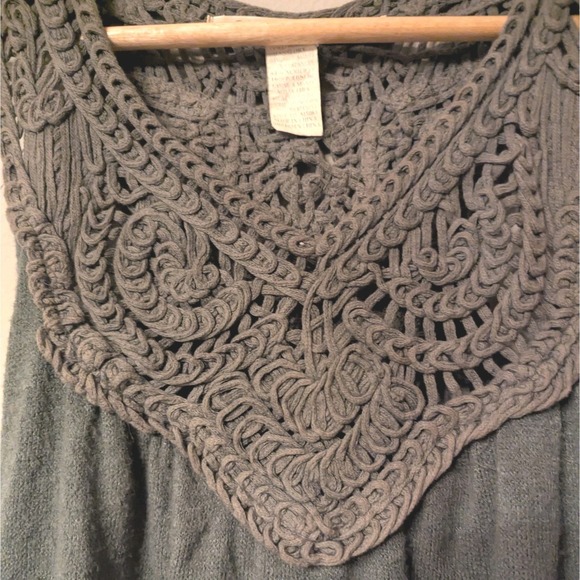 Monoreno Dresses & Skirts - S/M Boho Crochet Neck Lined Stretch Knit Women's Artsy Lagenlook A-Line Dress